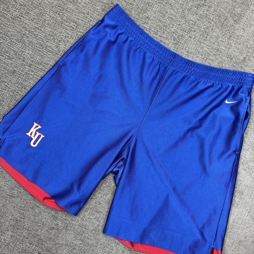 Nike Team Kansas Jayhawks Shorts Men's 2XL Blue Shiny Basketball‎ Baggy Y2K